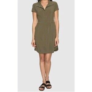 Prana Shadyn Snap Front Shirt Dress Womens Size Small Stretch Green Pockets